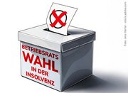 Weiße Box mit rotem Schriftzug "Betriebsratswahl in der Insolvenz"