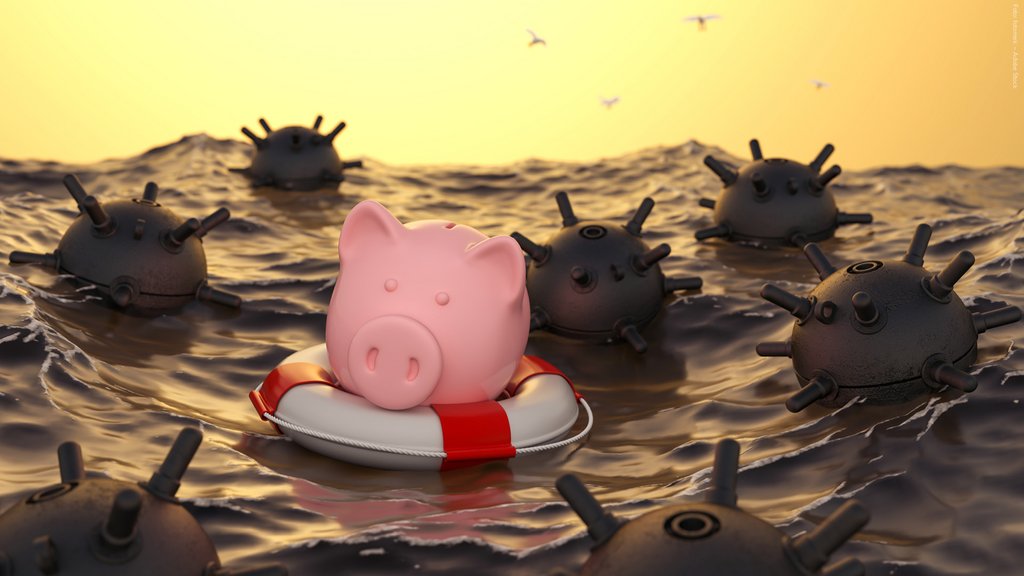 sparschwein im rettungsring auf dem meer