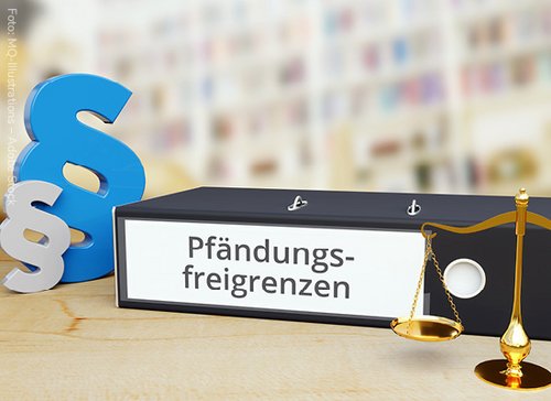 Paragrafenzeichen und ein Ordner mit dem Schriftzug "Pfändungsgrenzen" - zum Blogbeitrag: Stichtag 1. Juli: Wie Unternehmen finanzielle Risiken durch die Erhöhung der Pfändungsfreigrenzen vermeiden